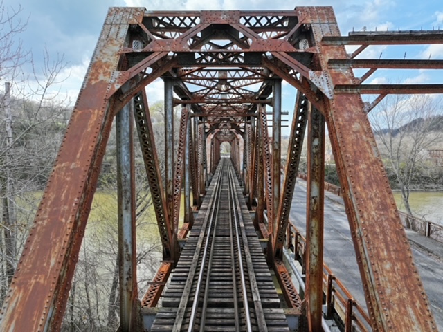 Old Broadway train bridge aerial photo in Frankfort Kentucky.